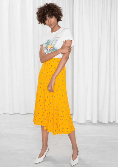 ASYMMETRICAL FLORAL MIDI SKIRT
