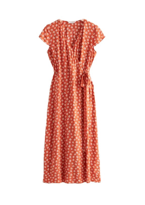ORANGE MIDI WRAP DRESS