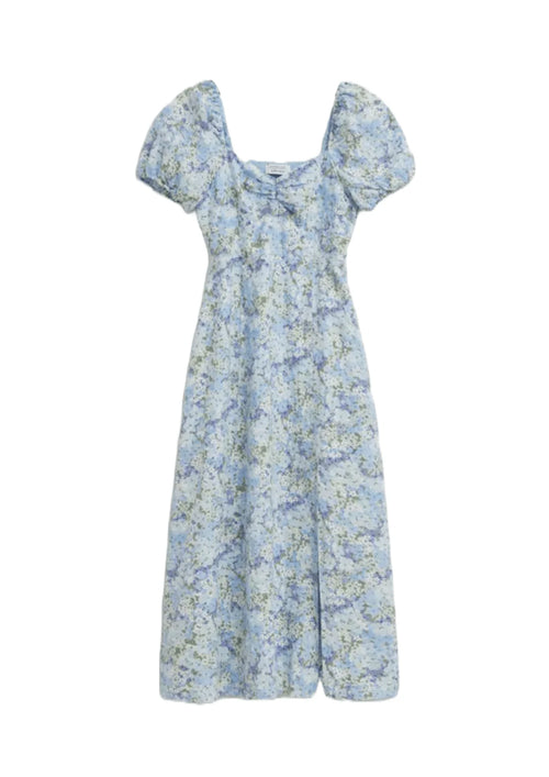 Robe midi florale avec manches bouffées