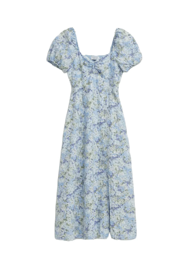 Blumes Midi -Kleid mit Puffärmelen