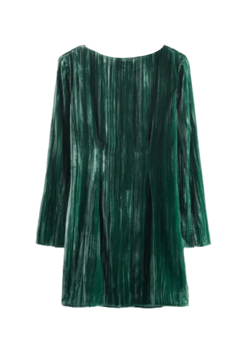 DARK GREEN TEXTURED VELVET DRESS