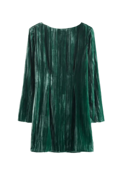 DARK GREEN TEXTURED VELVET DRESS