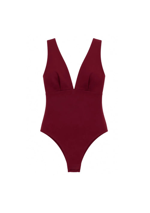 BURGUNDY LACE BODYSUIT