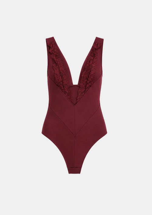 BURGUNDY LACE BODYSUIT