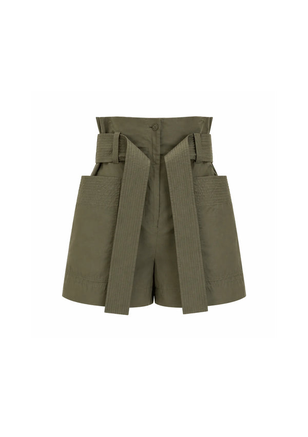 GREEN BELTED SHORTS
