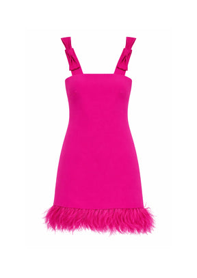 ROBE COURTE FUCHSIA À PLUMES