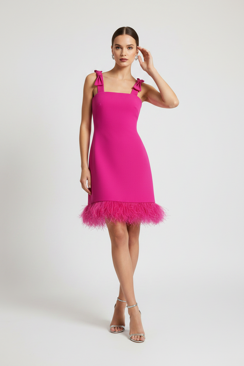 FUCHSIA FEATHER MINI DRESS