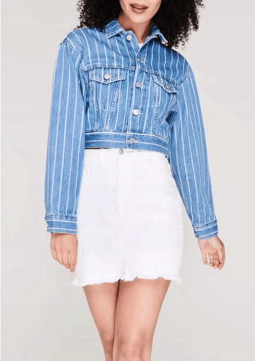 STRIPED DENIM CROP JACKET