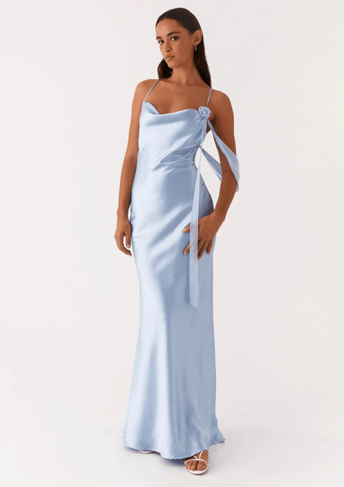 LIGHT BLUE SATIN MAXI DRESS