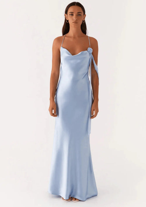 LIGHT BLUE SATIN MAXI DRESS