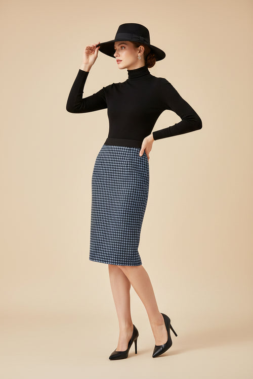 JUPE MIDI EN TWEED BLEU