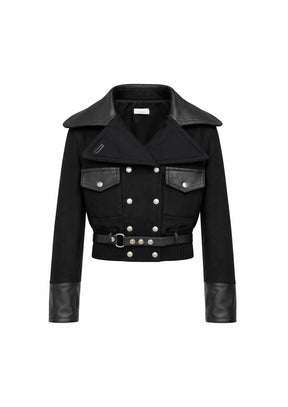 BLACK WOOL LEATHER JACKET