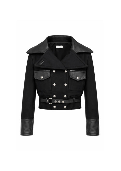 BLACK WOOL LEATHER JACKET
