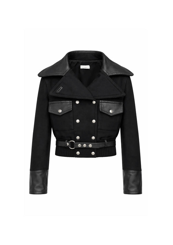 BLACK WOOL LEATHER JACKET