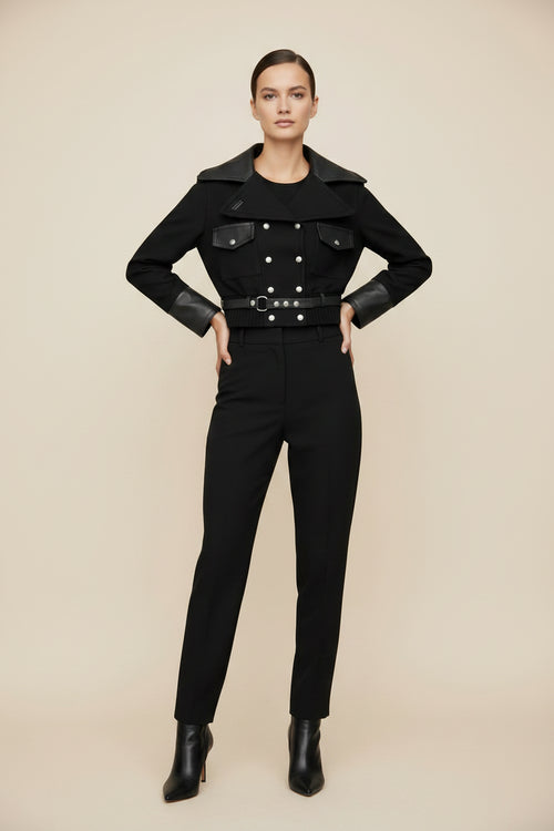 BLACK WOOL LEATHER JACKET