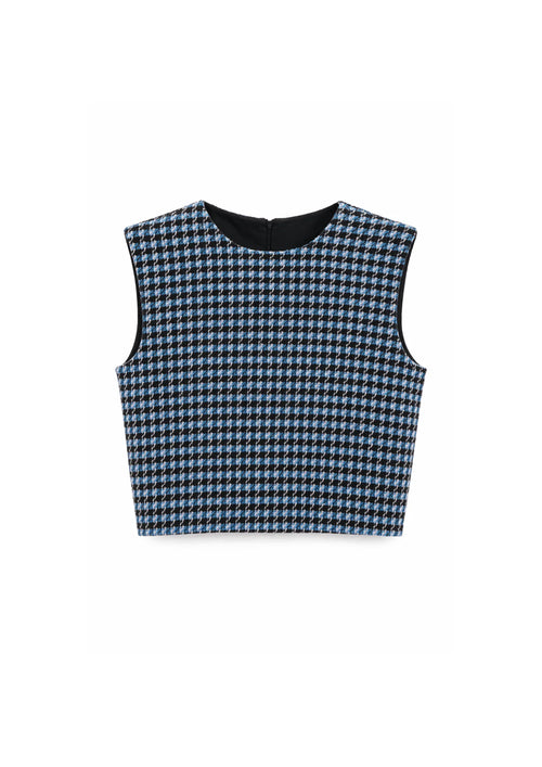 BLUE TWEED SLEEVELESS TOP