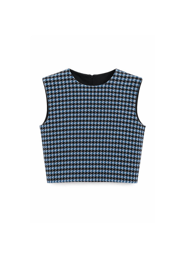 BLUE TWEED SLEEVELESS TOP