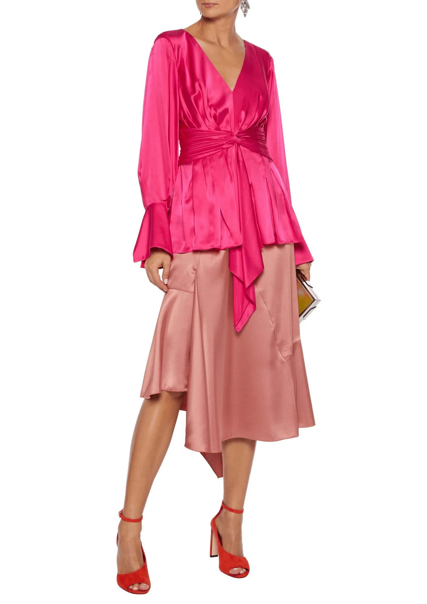 PINK PLEATED SILK-SATIN BLOUSE