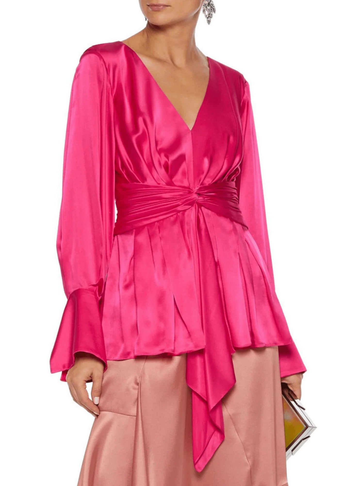 PINK PLEATED SILK-SATIN BLOUSE