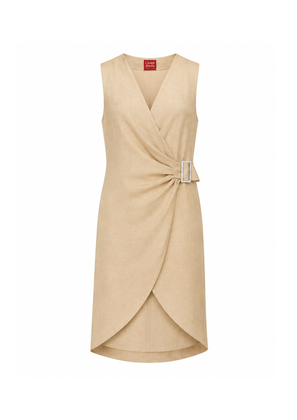 BEIGE LINEN MIDI DRESS