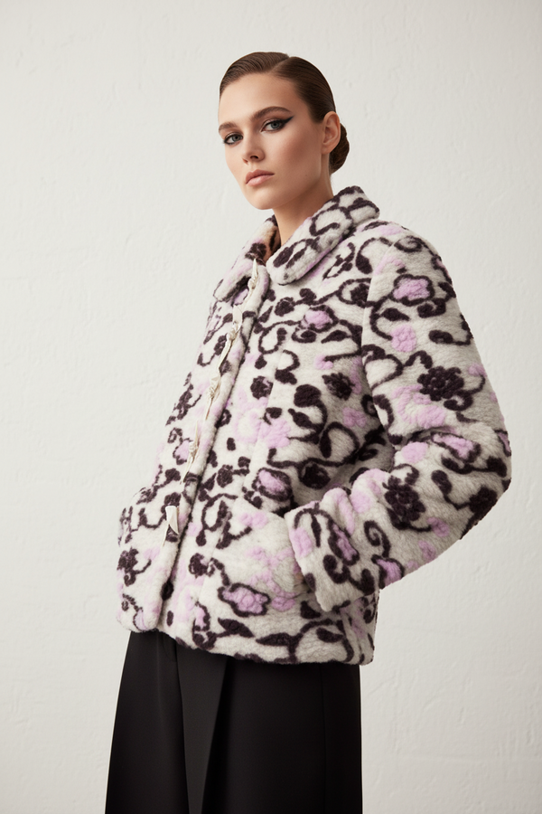 GREY FLORAL SHORT COAT