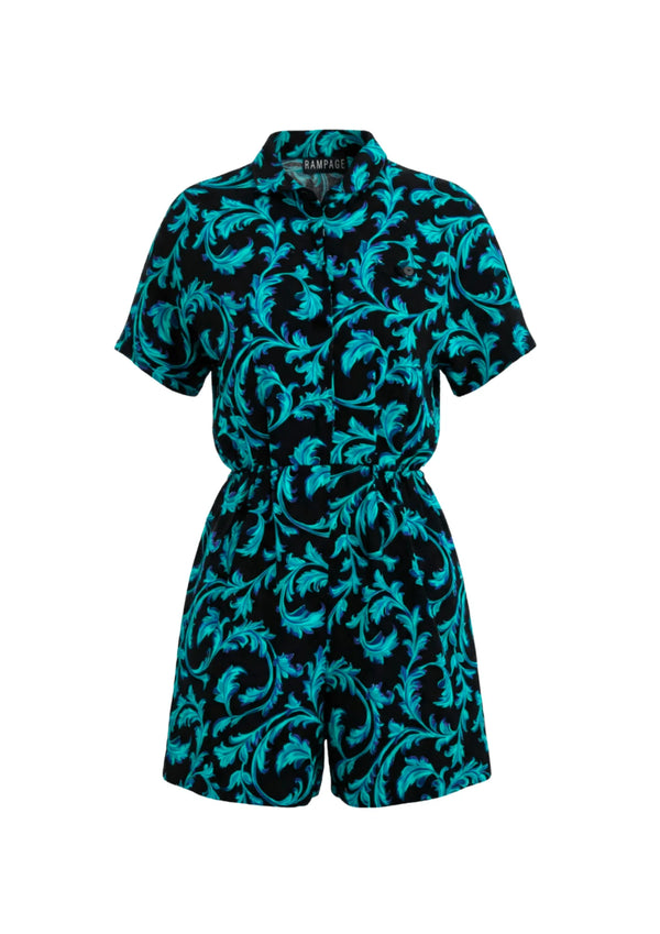 GREEN FLORAL PRINTED PLAYSUIT