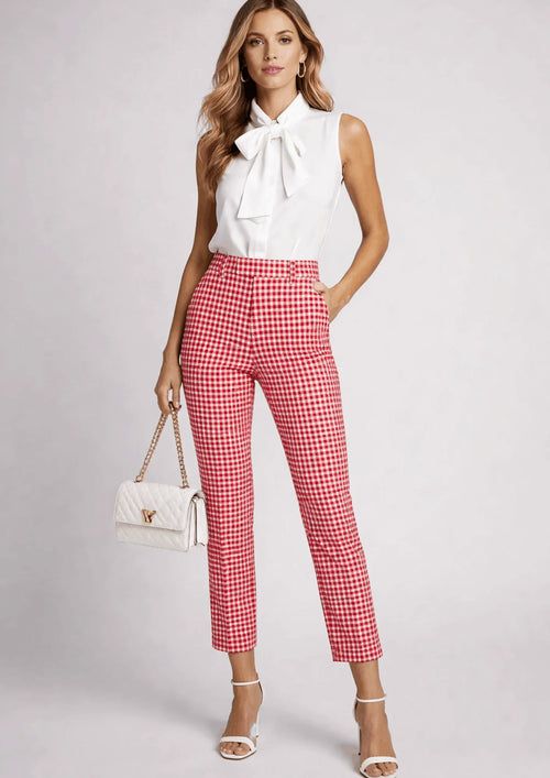 PANTALON À CARREAUX VICHY ROUGES