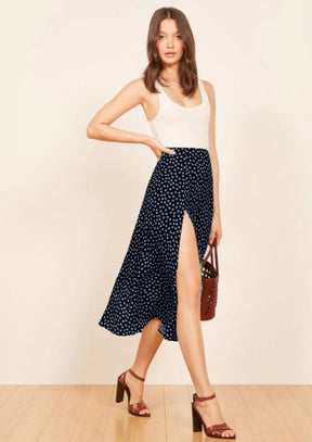NAVY ZOE FLORAL MIDI SKIRT
