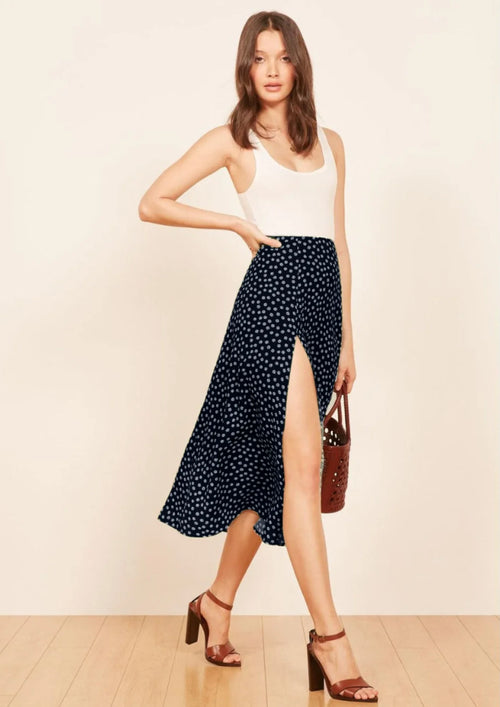 NAVY ZOE FLORAL MIDI SKIRT