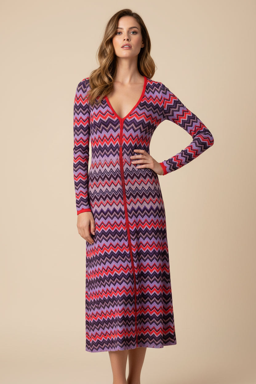 ROBE MULTICOLORE À COL EN V