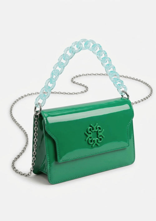 GREEN VINYL FAUX LEATHER BAG