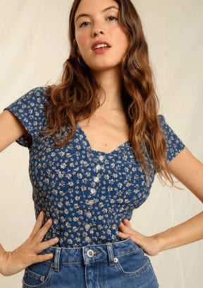 BLUE FLORAL AMBROISE BLOUSE