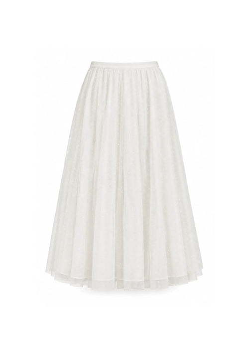IVORY POLKA-DOT TULLE MIDI SKIRT