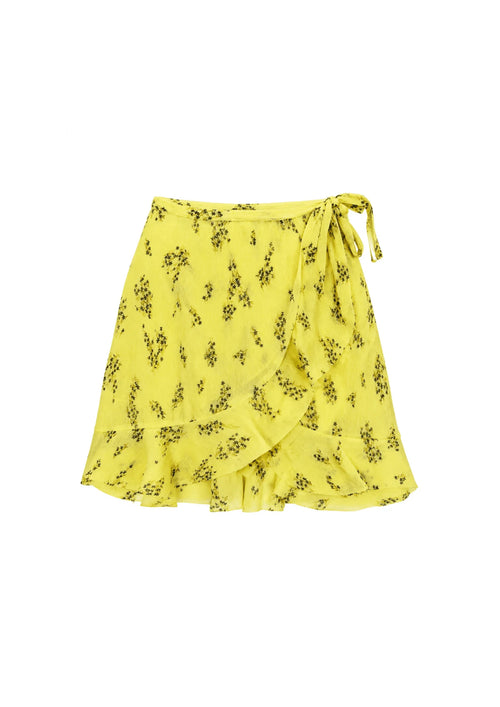 YELLOW WRAP FLORAL MINI SKIRT