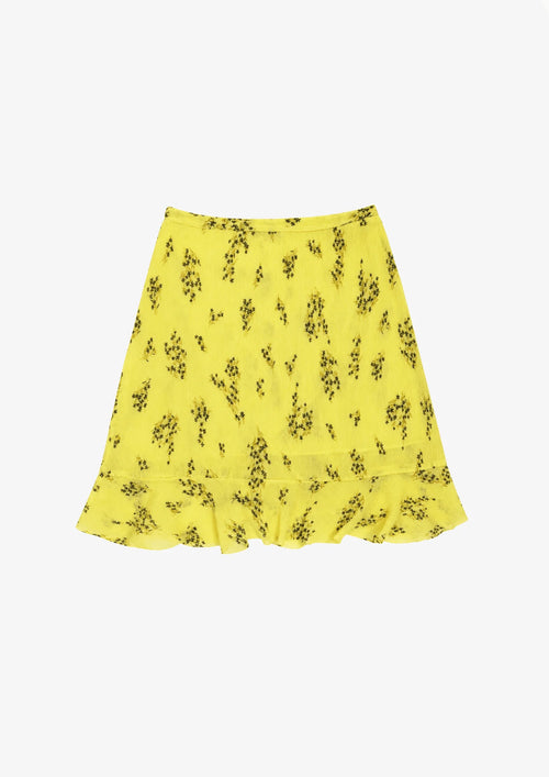 YELLOW WRAP FLORAL MINI SKIRT