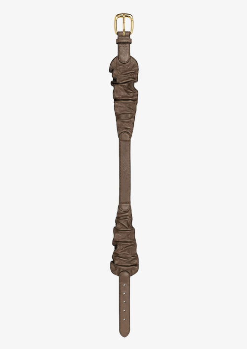 BROWN RUFFLED LEATHER BELT