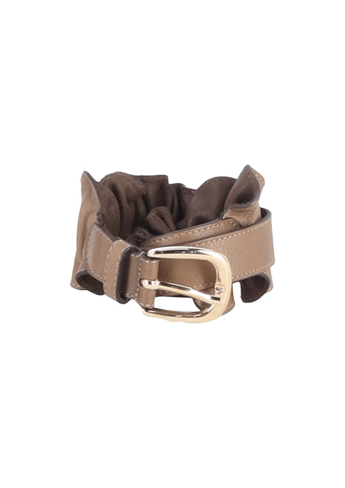 BROWN RUFFLED LEATHER BELT
