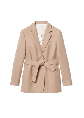 BEIGE BELTED WOOL BLAZER