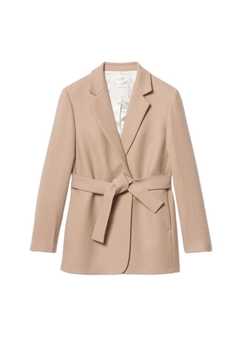 BEIGE BELTED WOOL BLAZER