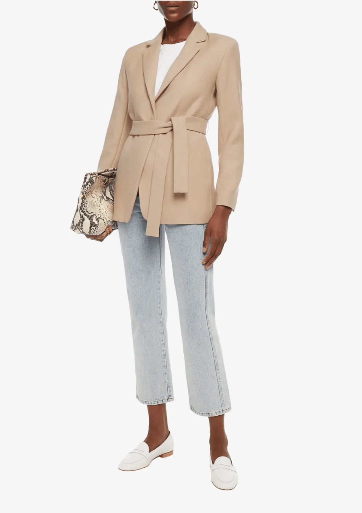 BEIGE BELTED WOOL BLAZER