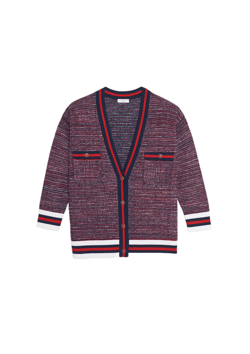 RED TWEED-EFFECT CARDIGAN