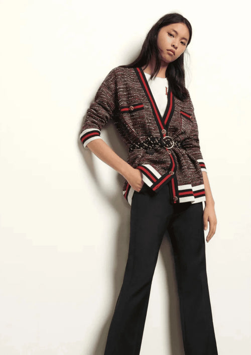 RED TWEED-EFFECT CARDIGAN