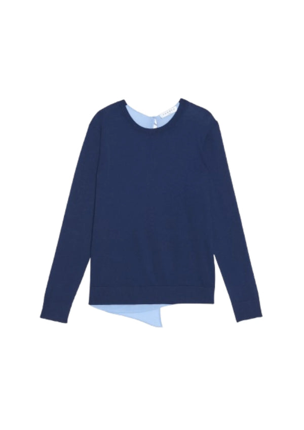 PULL BLEU MARINE AVEC DOS EN SOIE