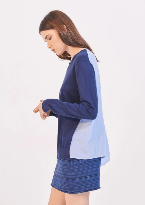 NAVY SWEATER WITH SILK BACK