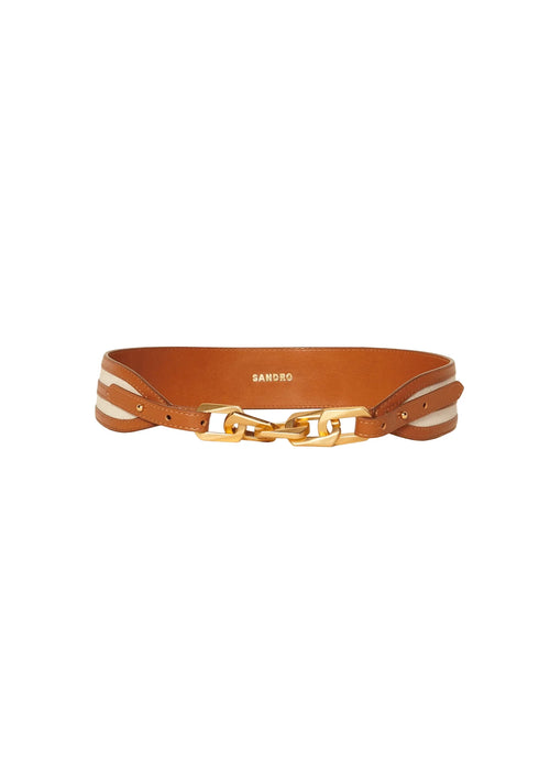 CAMEL LEATHER BELT WITH CHAIN