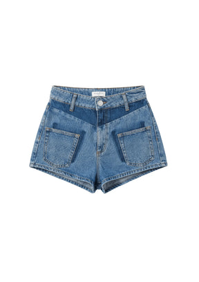 BI-COLORED DENIM SHORTS