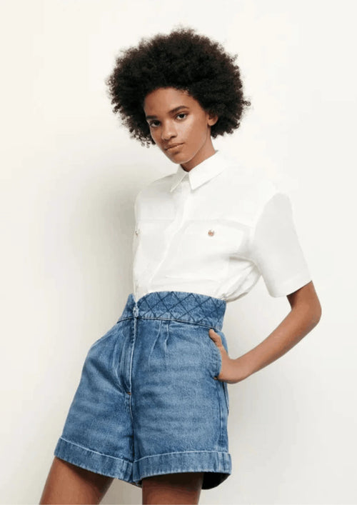 DENIM QUILTED SHORTS