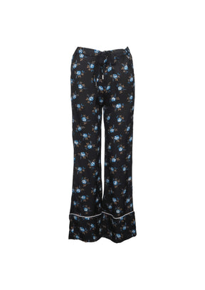 PANTALON EN SATIN NOIR IMPRIMÉ FLEURI