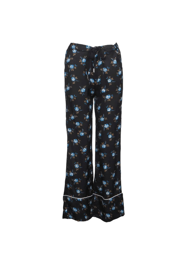BLACK FLORAL SATIN TROUSERS