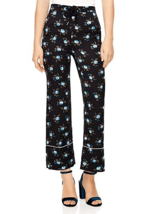 BLACK FLORAL SATIN TROUSERS